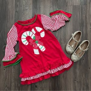 Candy Cane Appliqué Ruffle Holiday Dress